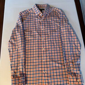 Banana Republic Non-Iron Slim Fit Shirt Medium White Blue Orange Checkered